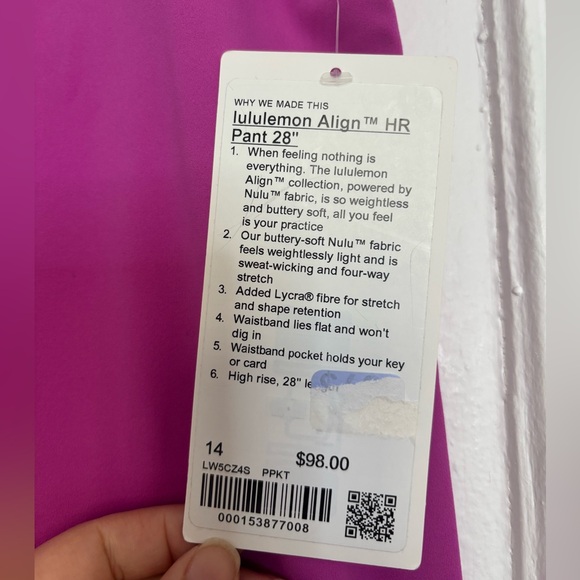 Lululemon Align High-Rise Pant 28" Pow Pink Tone Size 14 - Picture 4 of 5